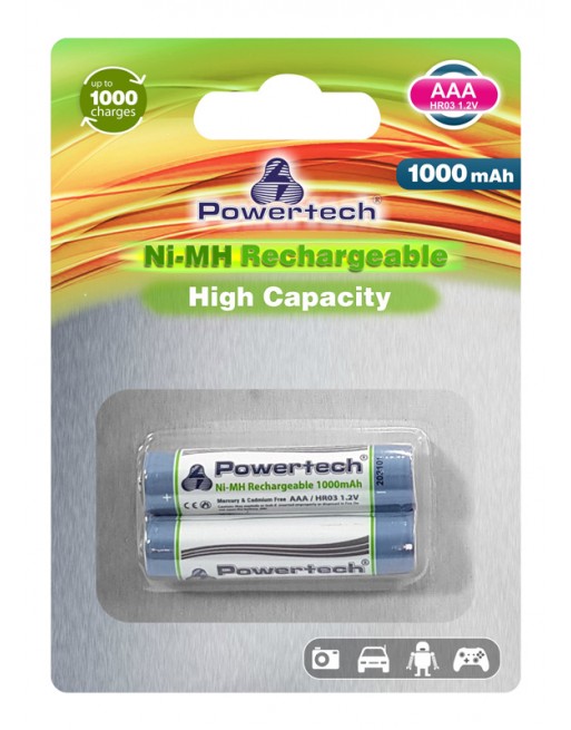 Powertech PT-941 επαναφορτιζόμενη μπαταρία AAA HR03, 1000mAh, 2τμχ